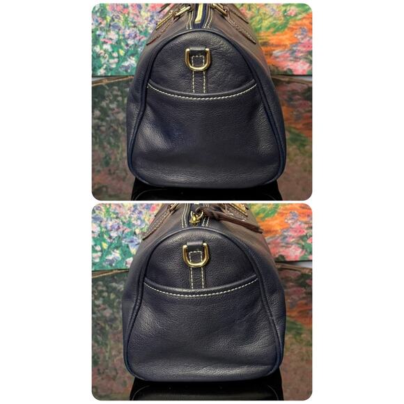 EUC Dooney & Bourke Pebbled Leather Side Pocket Satchel in Navy - Picture 4 of 10